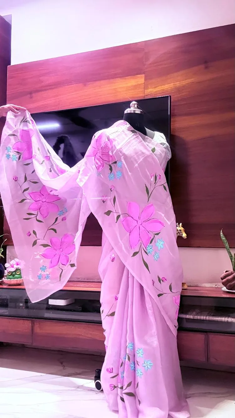 Lilac Shimmer Floral Saree