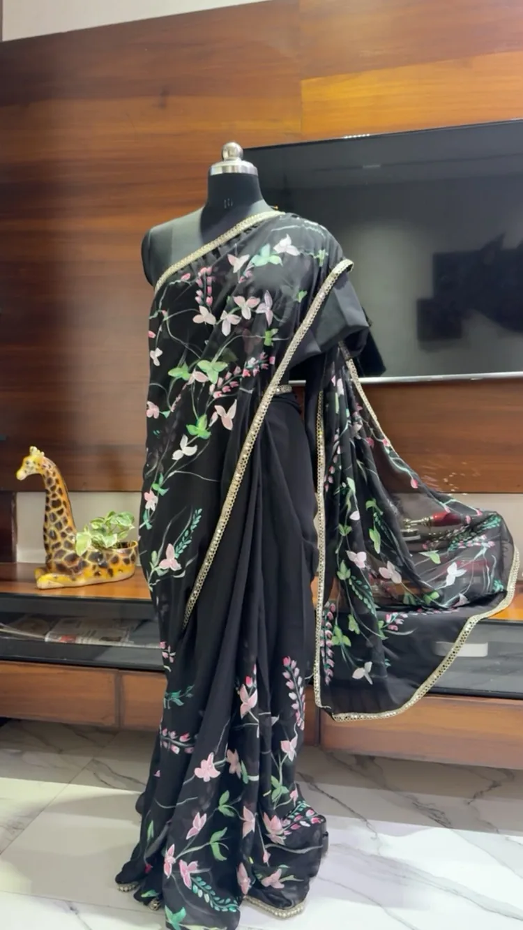 Midnight Black Georgette Saree