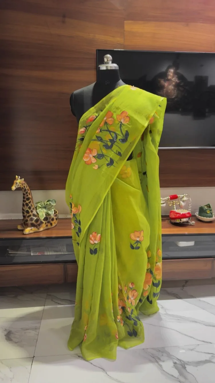 Neon Green Kota Doria Saree
